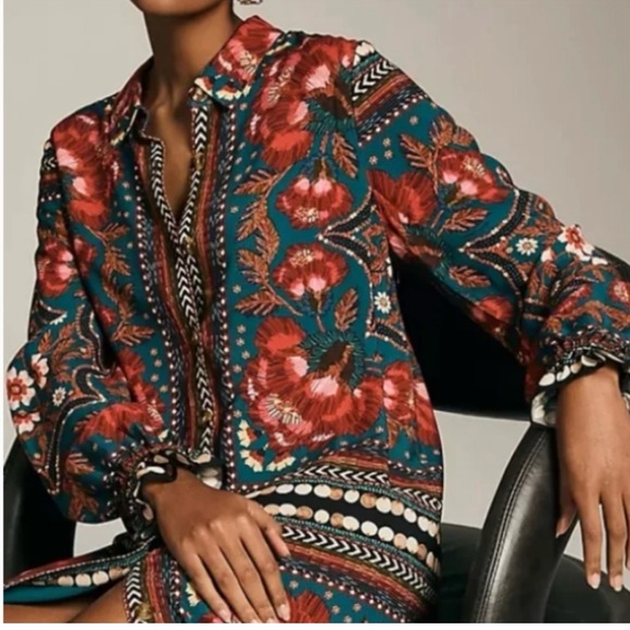 Farm Rio Anthropologie Patchwork Button-down Shirt Dress Size Large  NWT - Picture 3 of 3